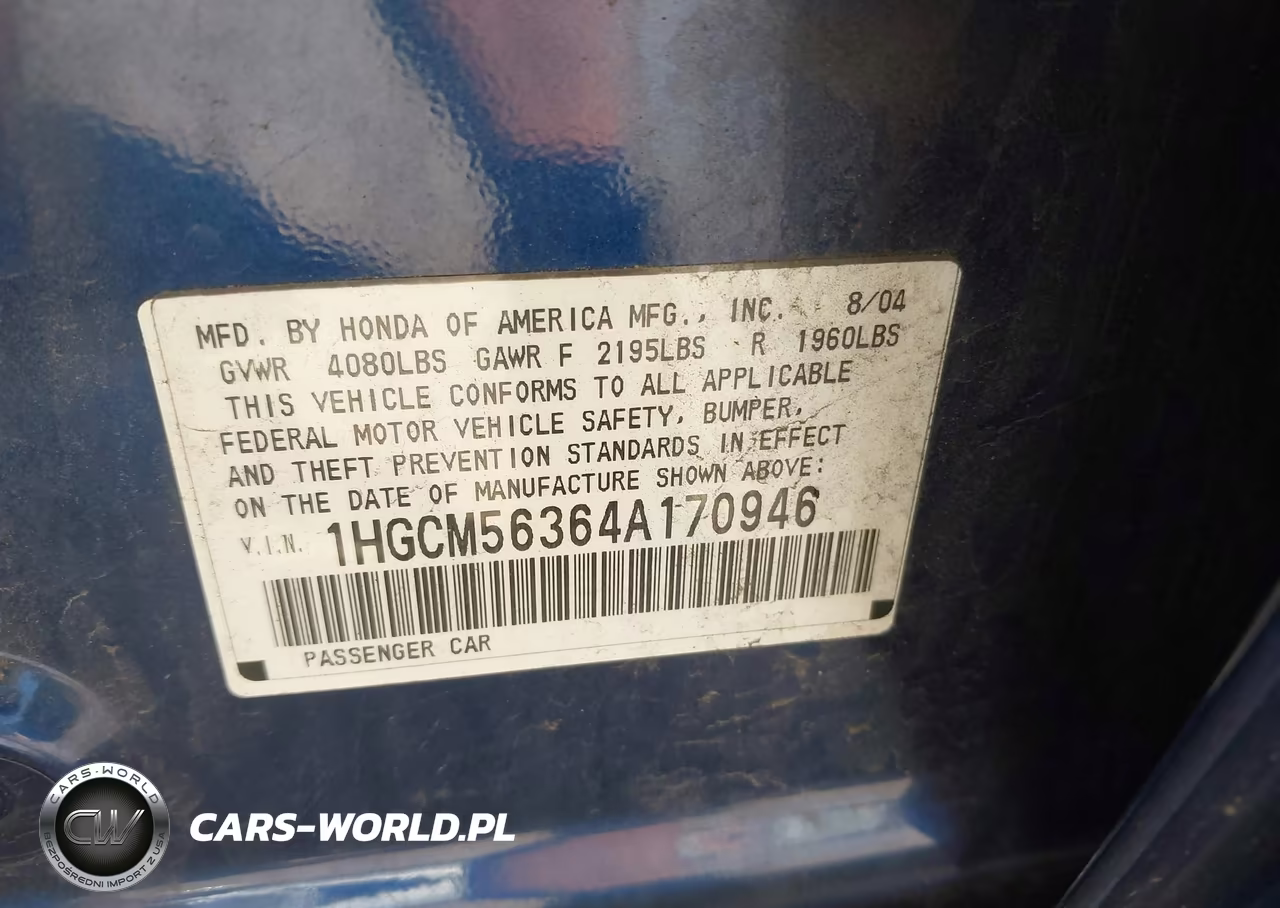 2004 Honda Accord 2.4 Lx VIN:1HGCM56364A170946 - 9