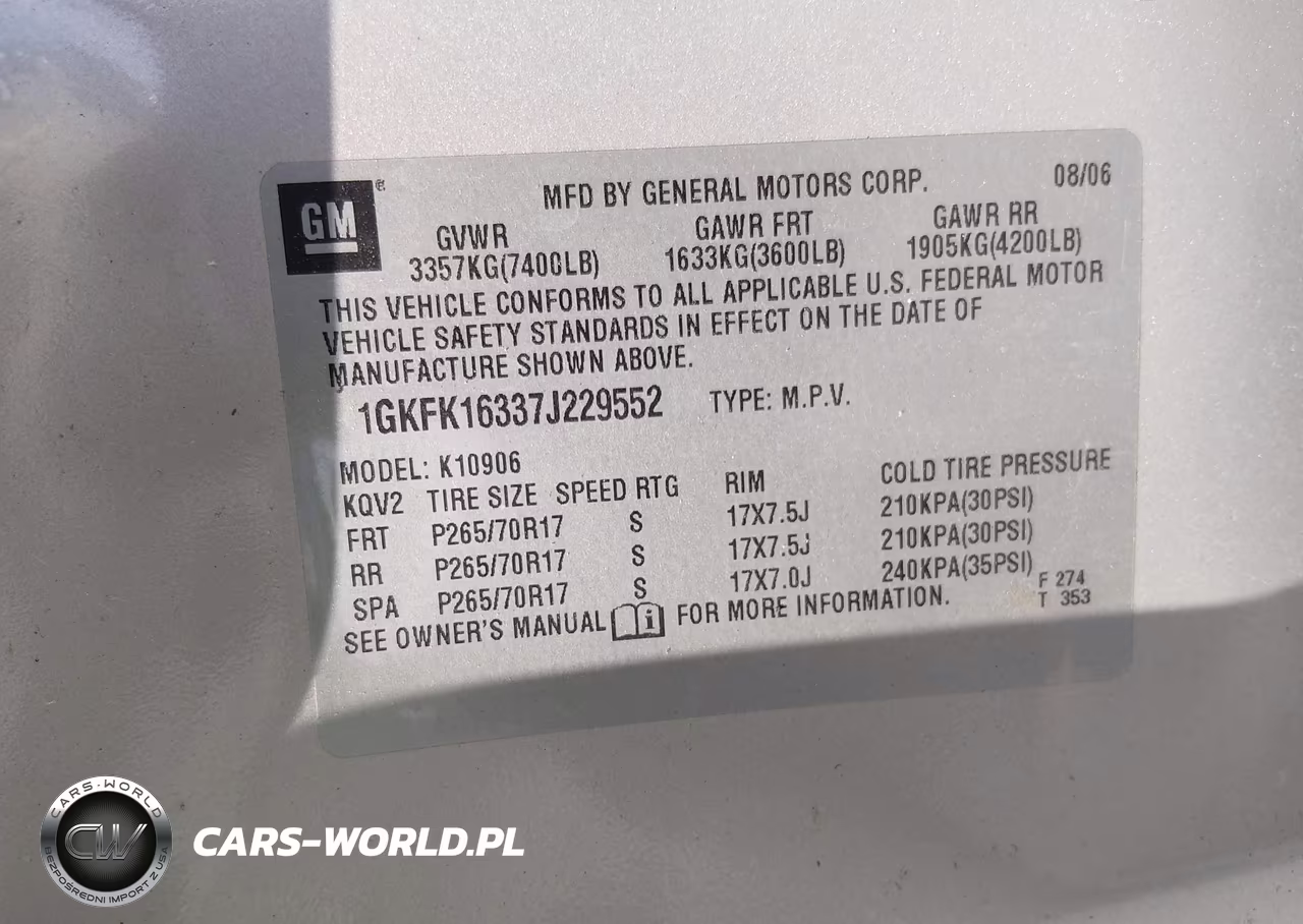 2007 GMC Yukon Xl Slt VIN:1GKFK16337J229552 - 9
