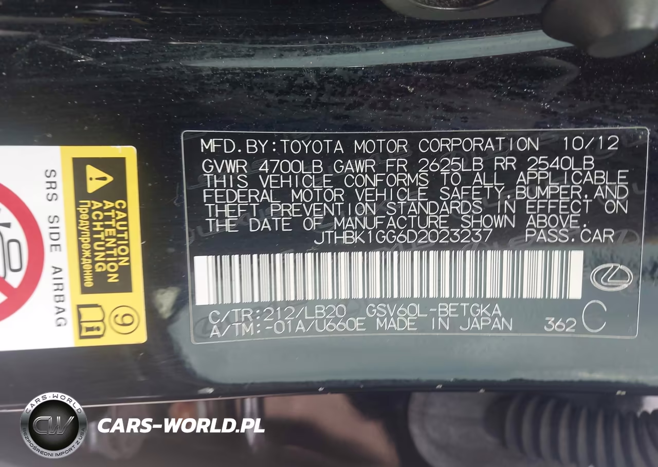 2013 Lexus Es 350 VIN:JTHBK1GG6D2023237 - 9
