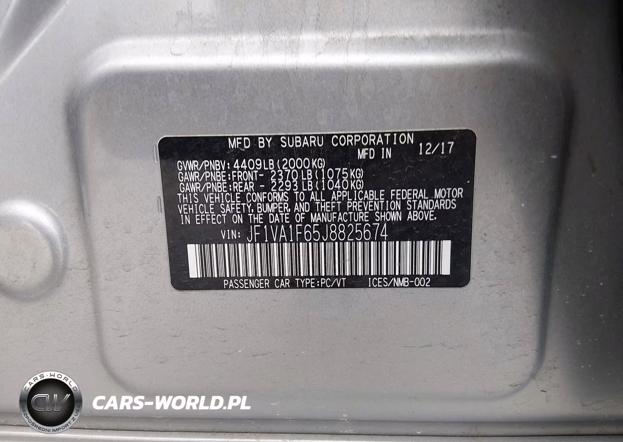 2018 Subaru Wrx Limited VIN:JF1VA1F65J8825674 - 9