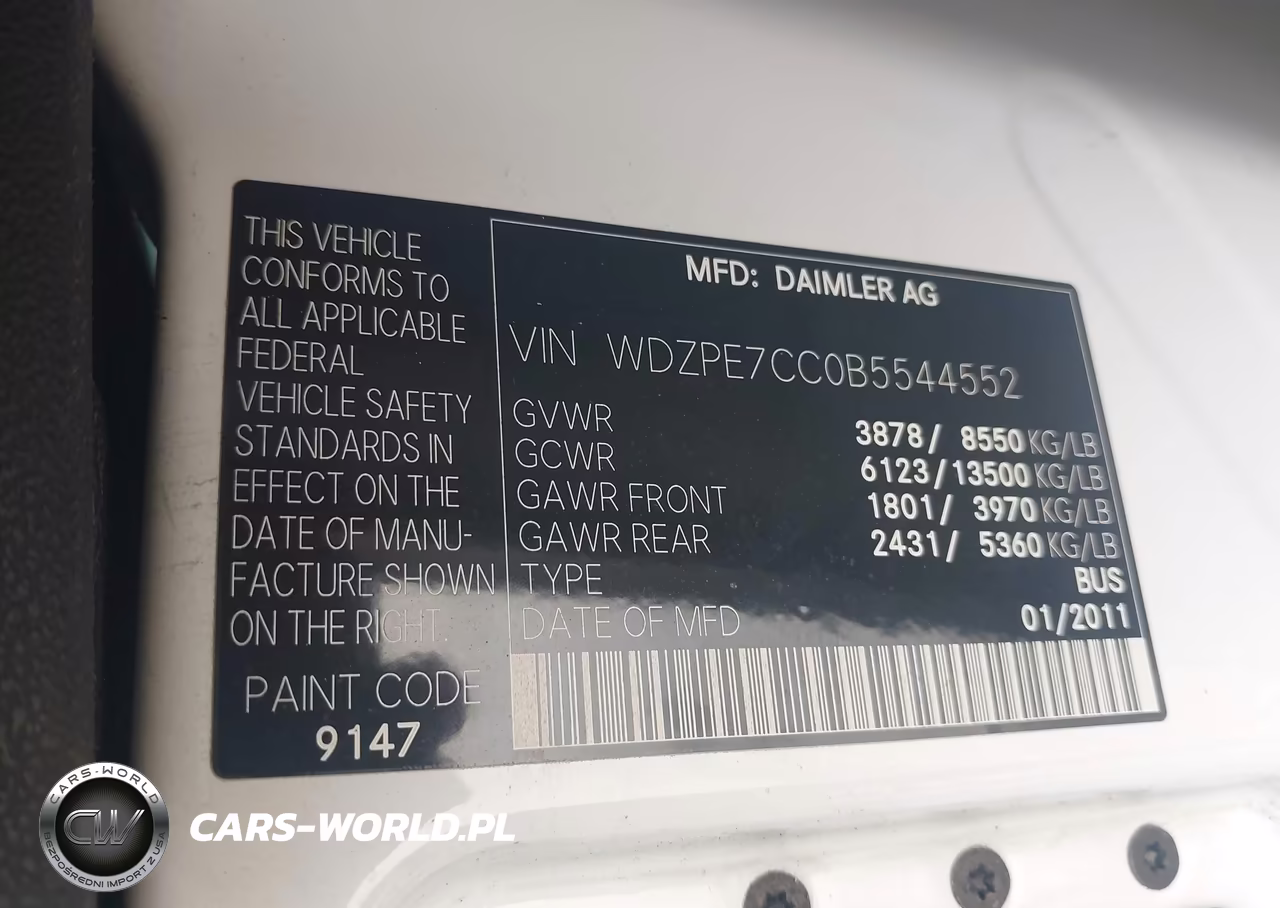 2011 Mercedes-Benz Sprinter 2500 Normal Roof VIN:WDZPE7CC0B5544552 - 9