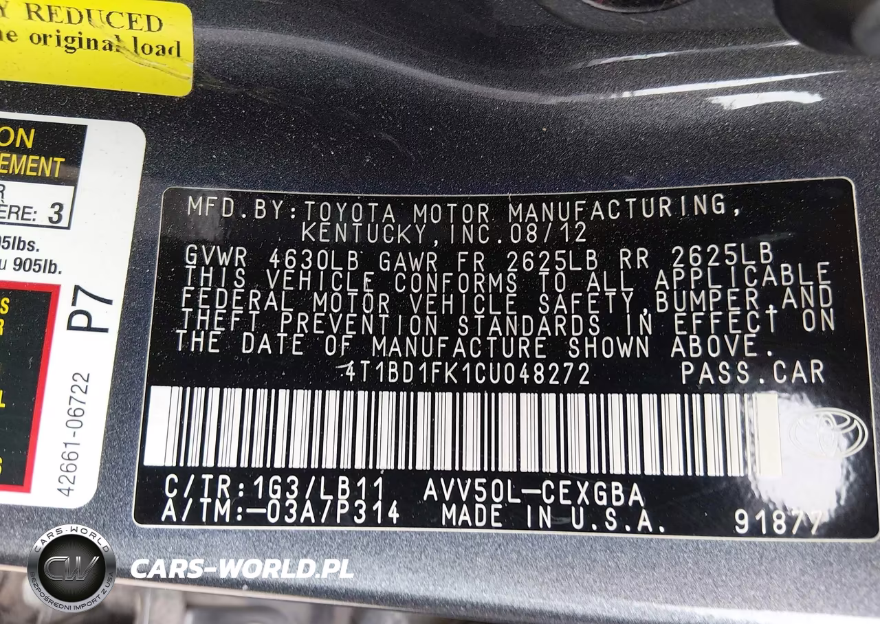 TOYOTA CAMRY HYBRID VIN:4T1BD1FK1CU048272 - 9