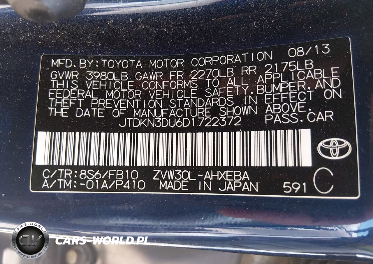 2013 Toyota Prius Two VIN:JTDKN3DU6D1722372 - 9