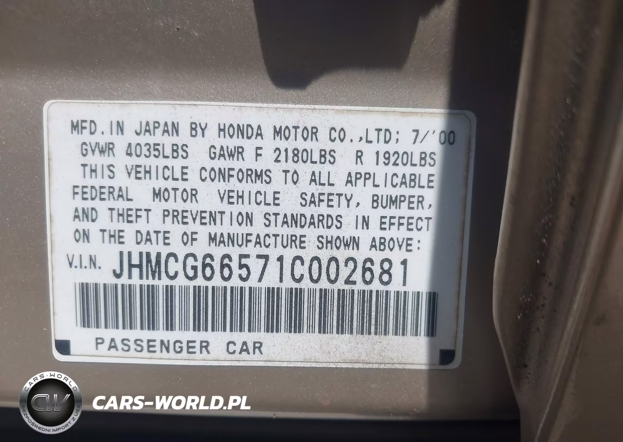 2001 Honda Accord 2.3 Lx VIN:JHMCG66571C002681 - 9