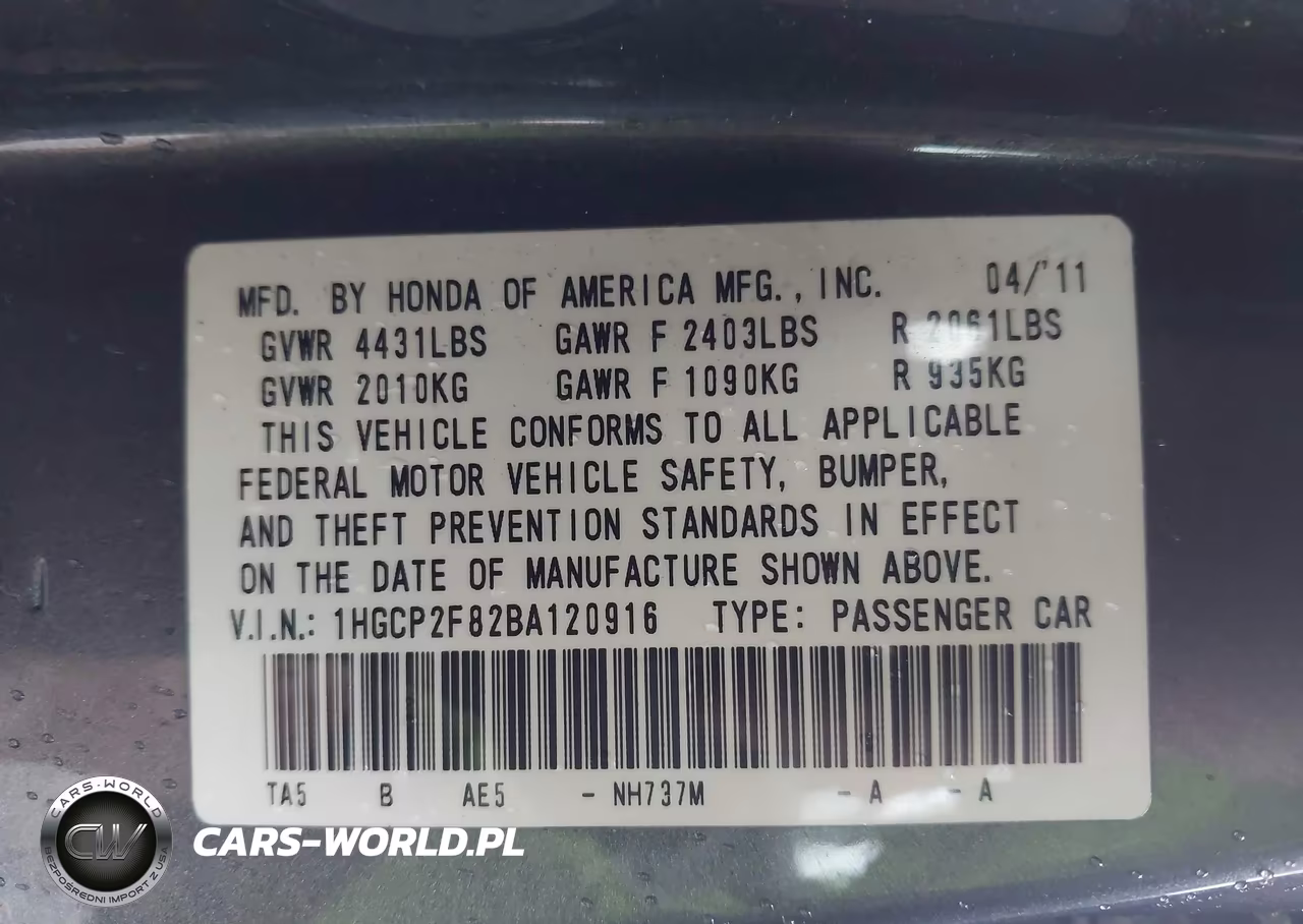 2011 Honda Accord 2.4 Ex-L VIN:1HGCP2F82BA120916 - 9
