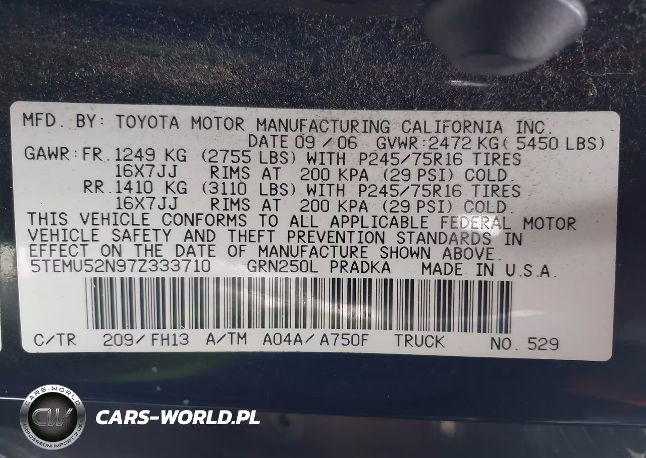 2007 Toyota Tacoma Base V6 VIN:5TEMU52N97Z333710 - 9