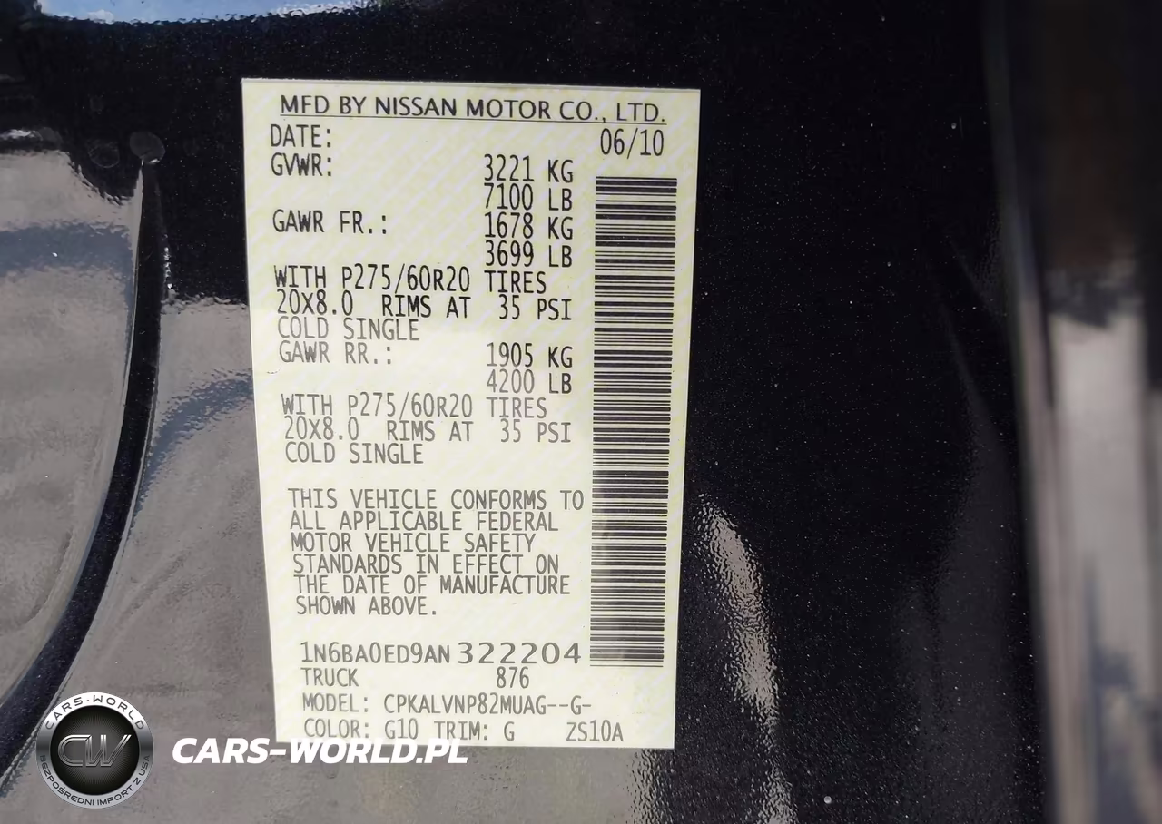 2010 Nissan Titan Le VIN:1N6BA0ED9AN322204 - 9