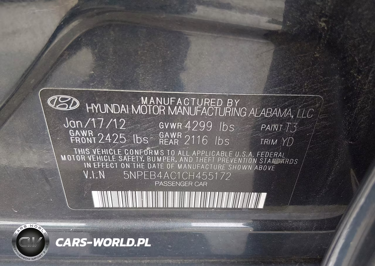 2012 Hyundai Sonata Gls VIN:5NPEB4AC1CH455172 - 9