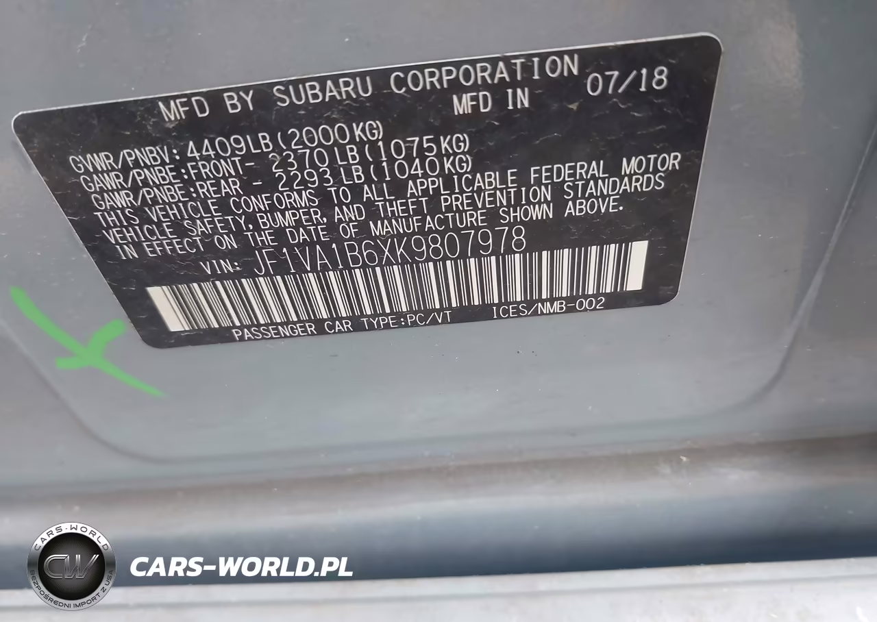 2019 Subaru Wrx Premium VIN:JF1VA1B6XK9807978 - 9