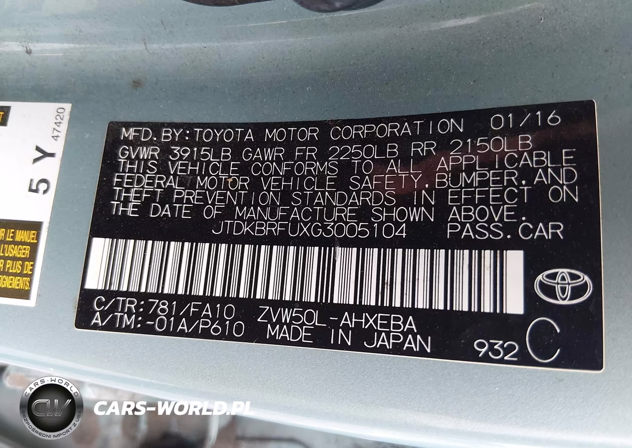 2016 Toyota Prius Two VIN:JTDKBRFUXG3005104 - 9