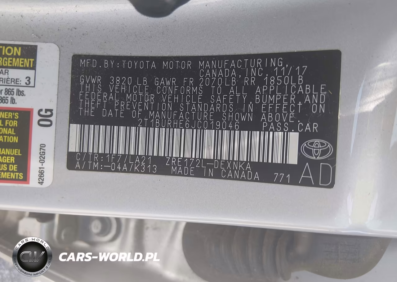 2018 Toyota Corolla Xle VIN:2T1BURHE6JC019046 - 9