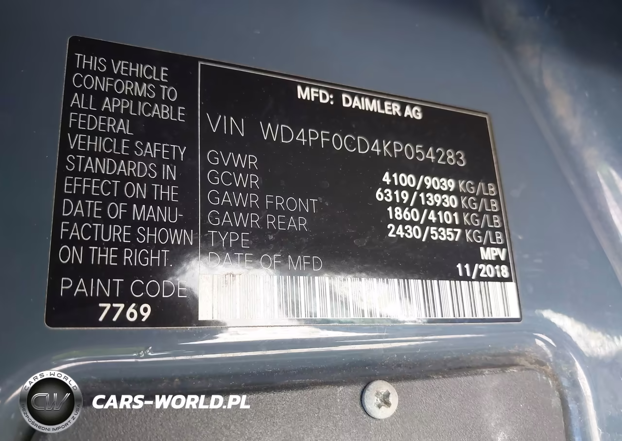 2019 Mercedes-Benz Sprinter 2500 Standard Roof V6 VIN:WD4PF0CD4KP054283 - 9