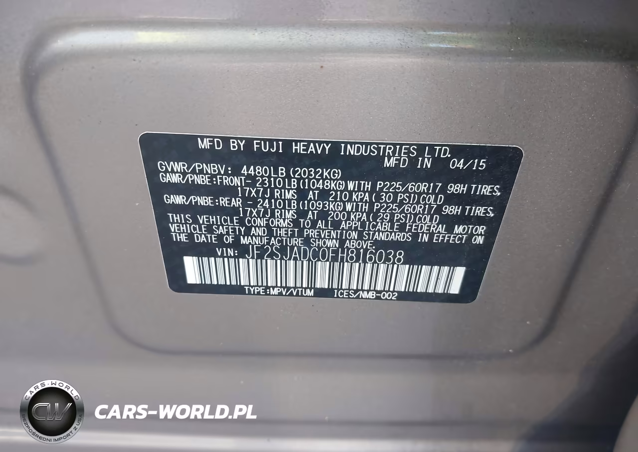 2015 Subaru Forester 2.5I Premium VIN:JF2SJADC0FH816038 - 9