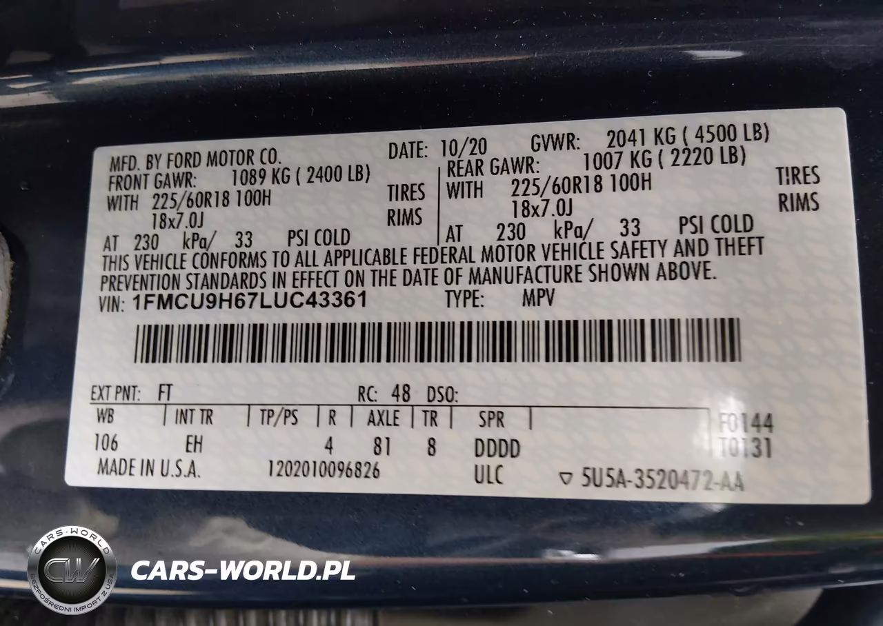 2020 Ford Escape Sel VIN:1FMCU9H67LUC43361 - 9