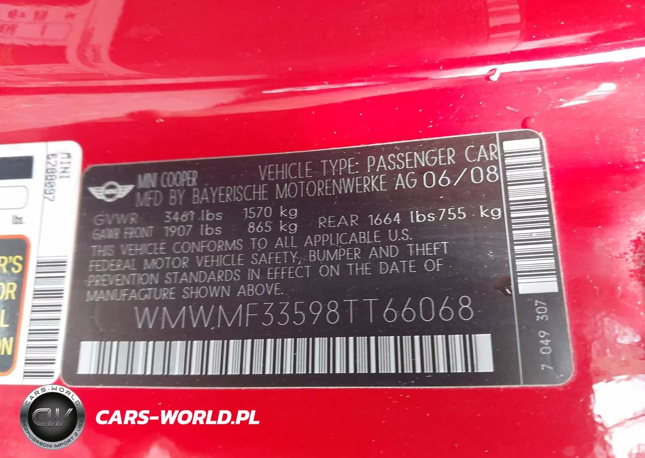 2008 Mini Cooper Hardtop VIN:WMWMF33598TT66068 - 9