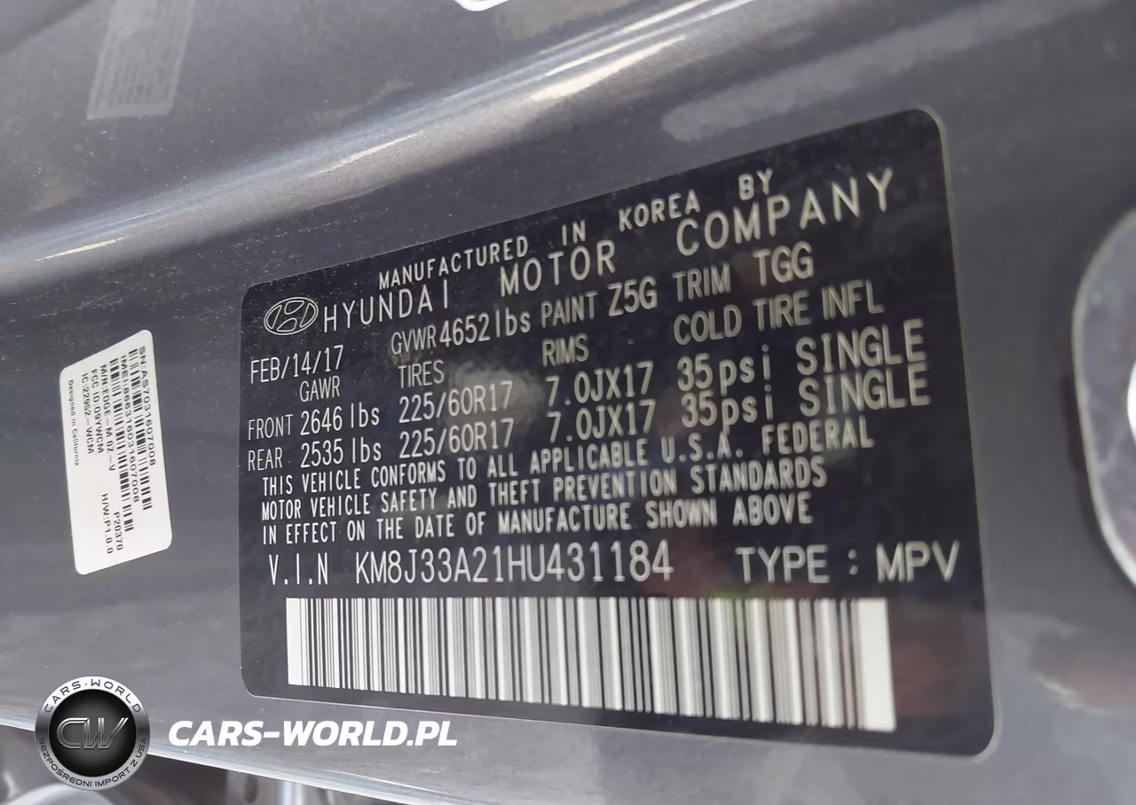 2017 Hyundai Tucson Eco VIN:KM8J33A21HU431184 - 9