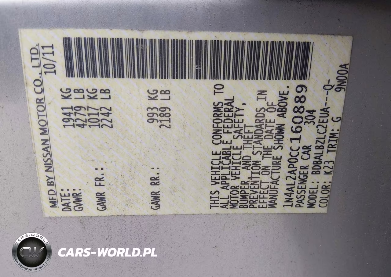 2012 Nissan Altima 2.5 S VIN:1N4AL2AP0CC160889 - 9