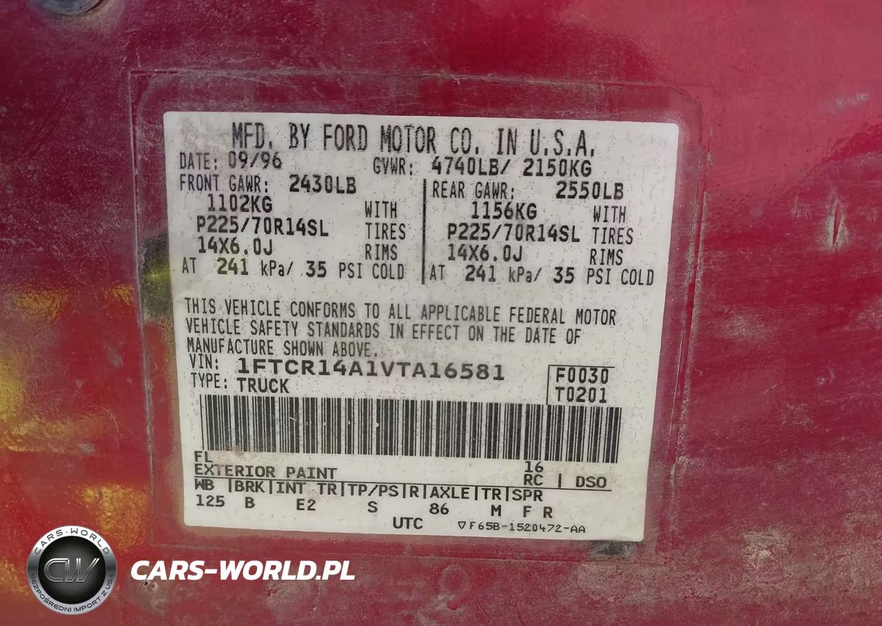1997 Ford Ranger Xl-Xlt VIN:1FTCR14A1VTA16581 - 9