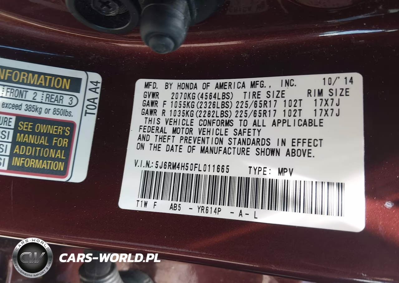 2015 Honda Cr-V Ex VIN:5J6RM4H50FL011665 - 9