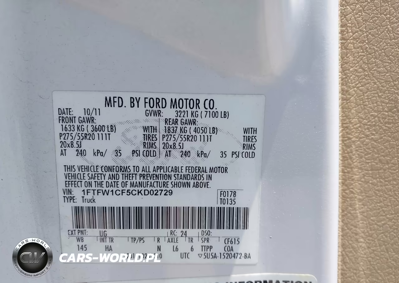 2012 Ford F-150 Lariat VIN:1FTFW1CF5CKD02729 - 9