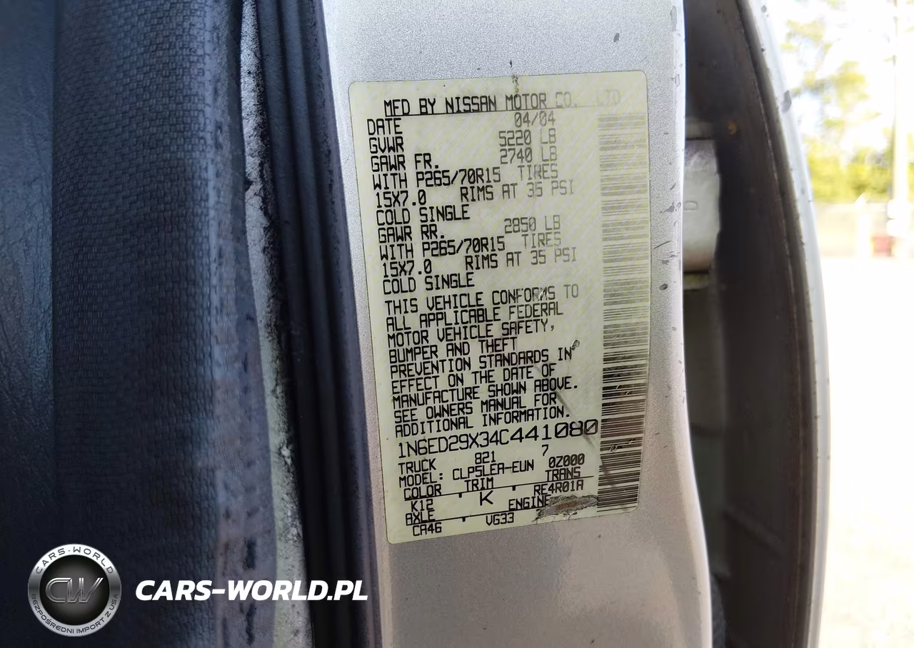 2004 Nissan Frontier Xe-V6 VIN:1N6ED29X34C441080 - 9