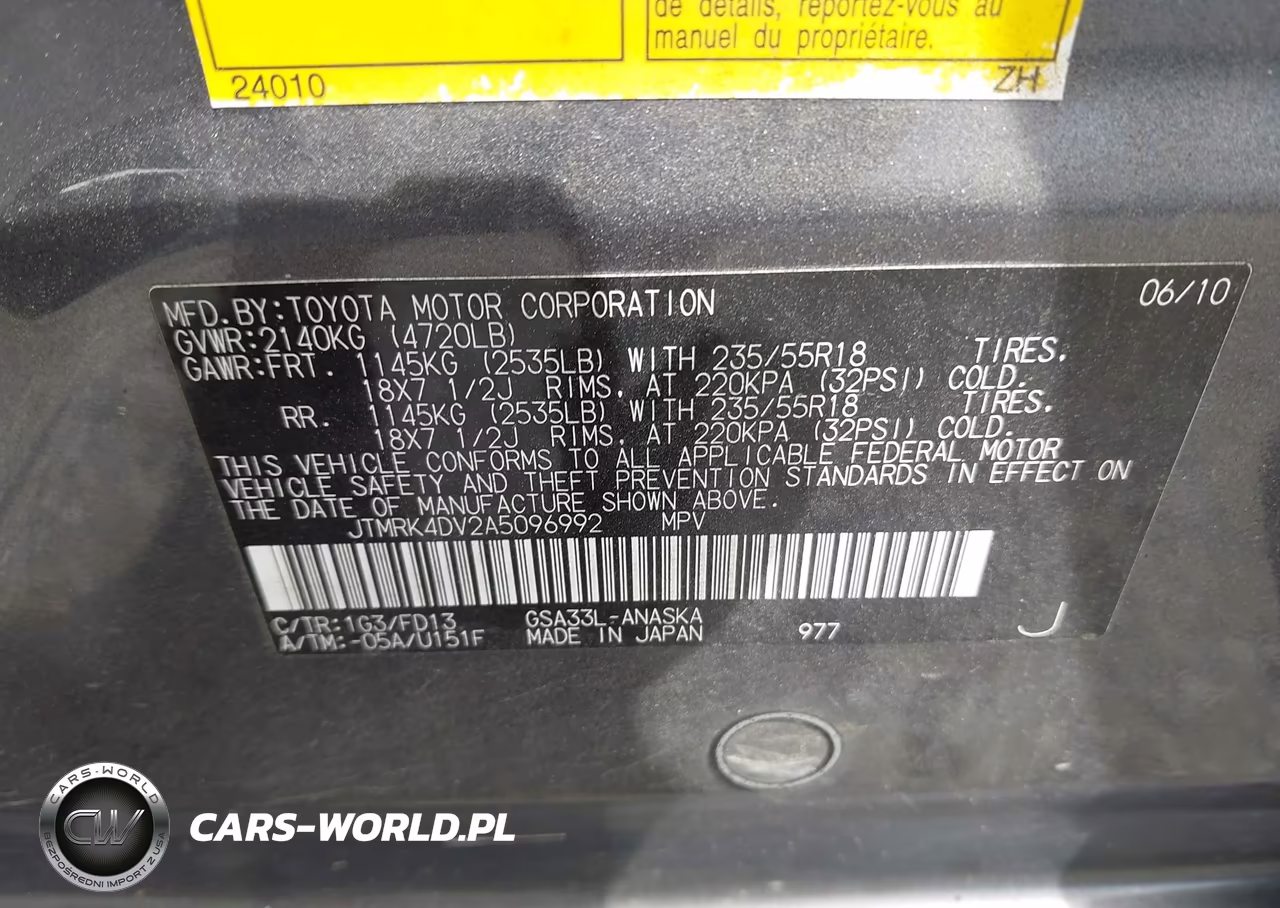2010 Toyota Rav4 Sport V6 VIN:JTMRK4DV2A5096992 - 9