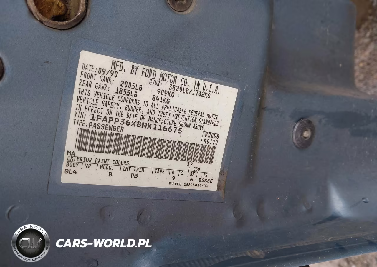 1991 Ford Tempo Gl VIN:1FAPP36X8MK116675 - 9