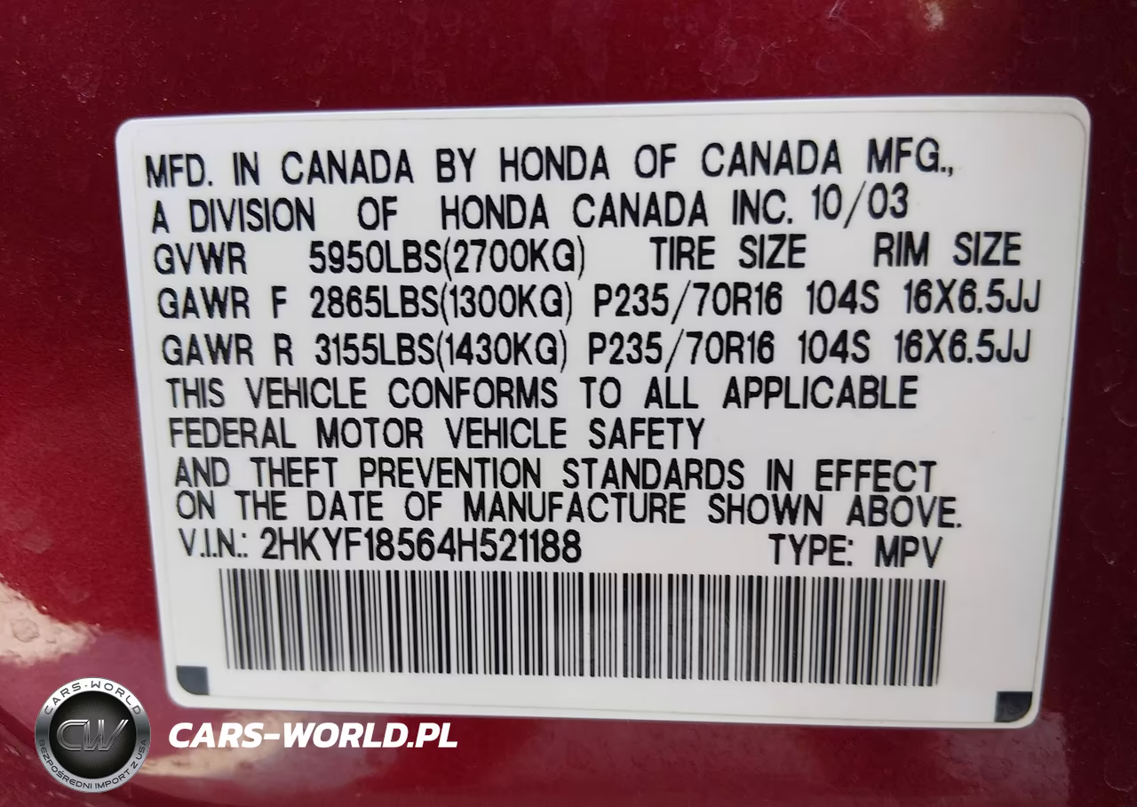 2004 Honda Pilot Ex-L VIN:2HKYF18564H521188 - 9