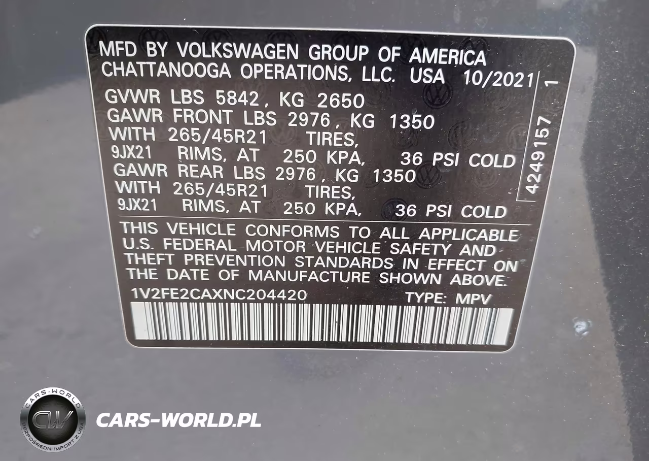 2022 Volkswagen Atlas Cross Sport 3.6L V6 Sel Premium R-Line VIN:1V2FE2CAXNC204420 - 9