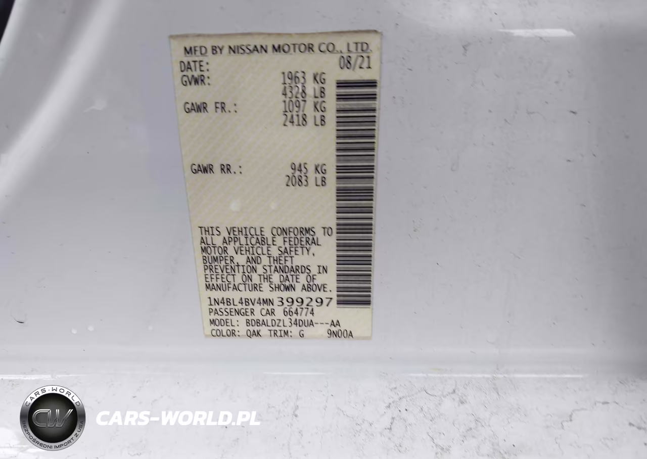 2021 Nissan Altima S Fwd VIN:1N4BL4BV4MN399297 - 9