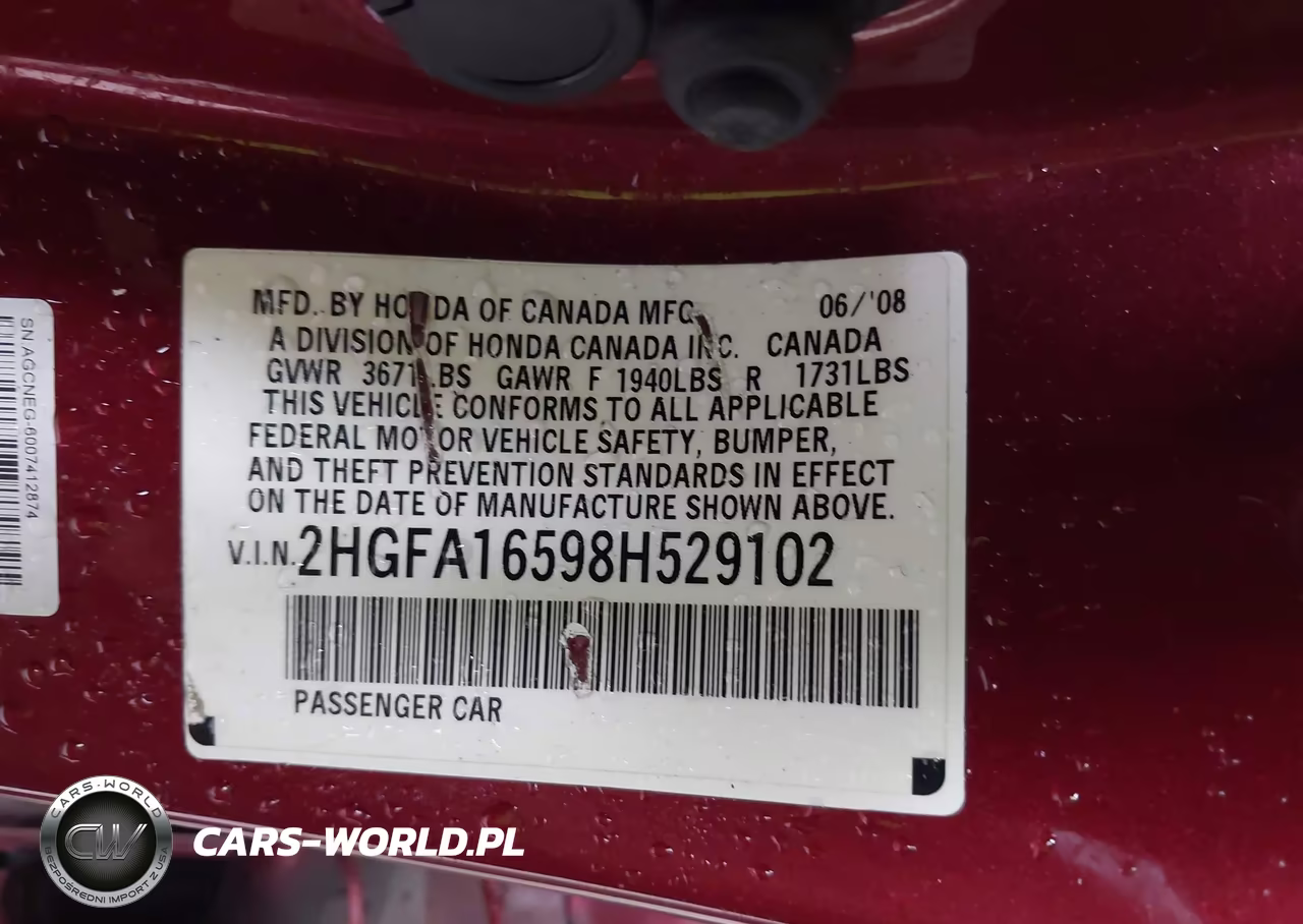 2008 Honda Civic Lx VIN:2HGFA16598H529102 - 9