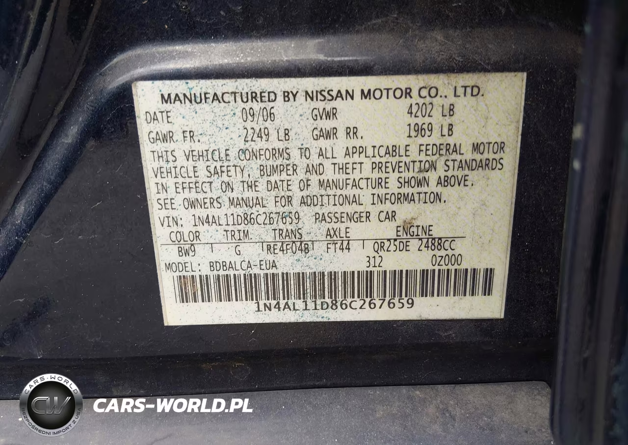 2006 Nissan Altima 2.5 S VIN:1N4AL11D86C267659 - 9