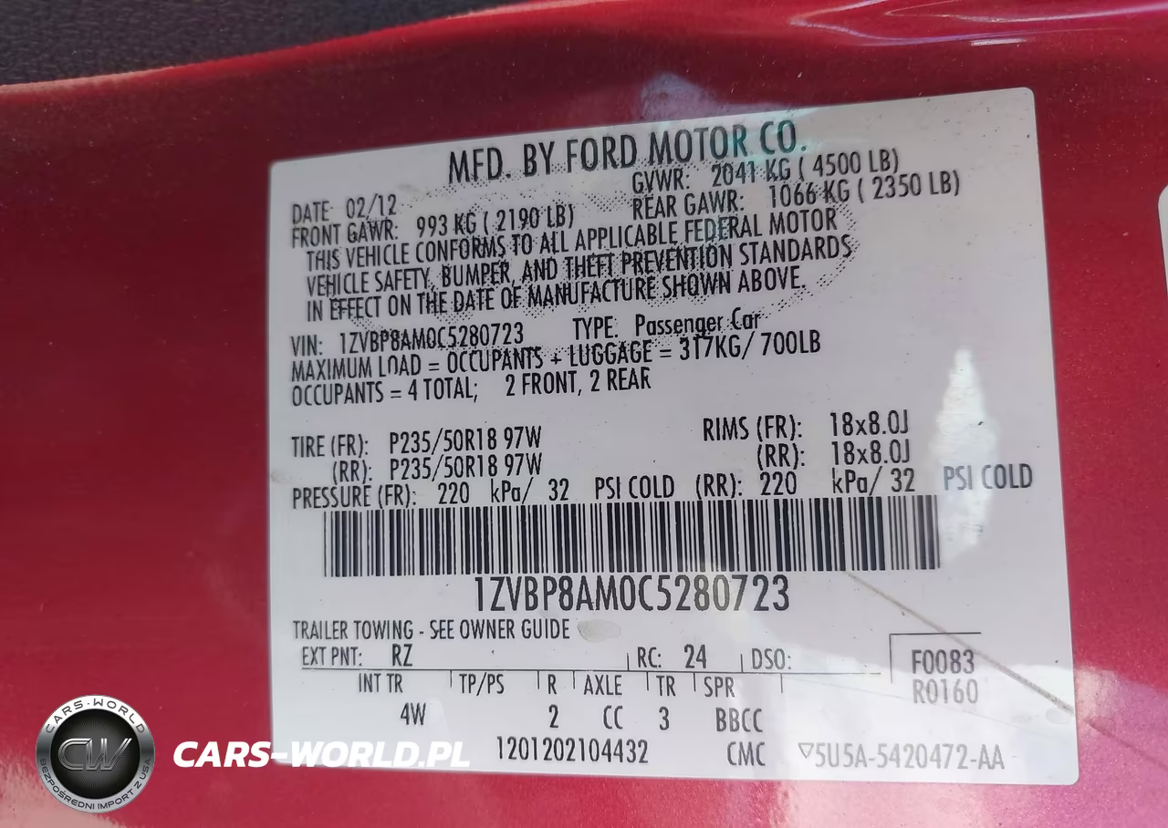 2012 Ford Mustang V6-V6 Premium VIN:1ZVBP8AM0C5280723 - 9