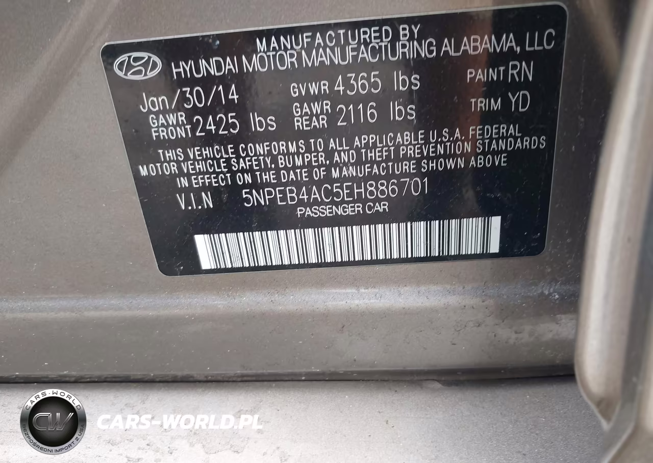2014 Hyundai Sonata Gls VIN:5NPEB4AC5EH886701 - 9