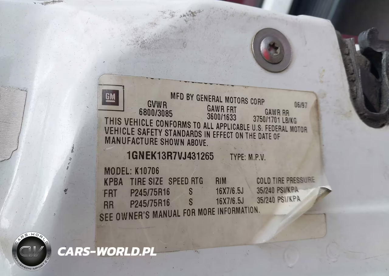 1997 Chevrolet Tahoe Ls VIN:1GNEK13R7VJ431265 - 9