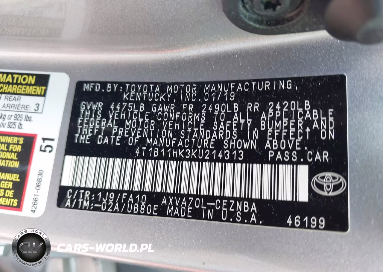 2019 Toyota Camry Le VIN:4T1B11HK3KU214313 - 9