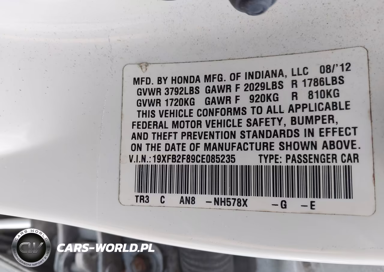 2012 Honda Civic Ex VIN:19XFB2F89CE085235 - 9