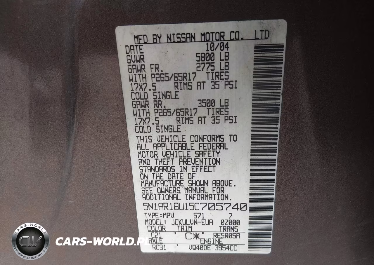 2005 Nissan Pathfinder Le VIN:5N1AR18U15C705740 - 9