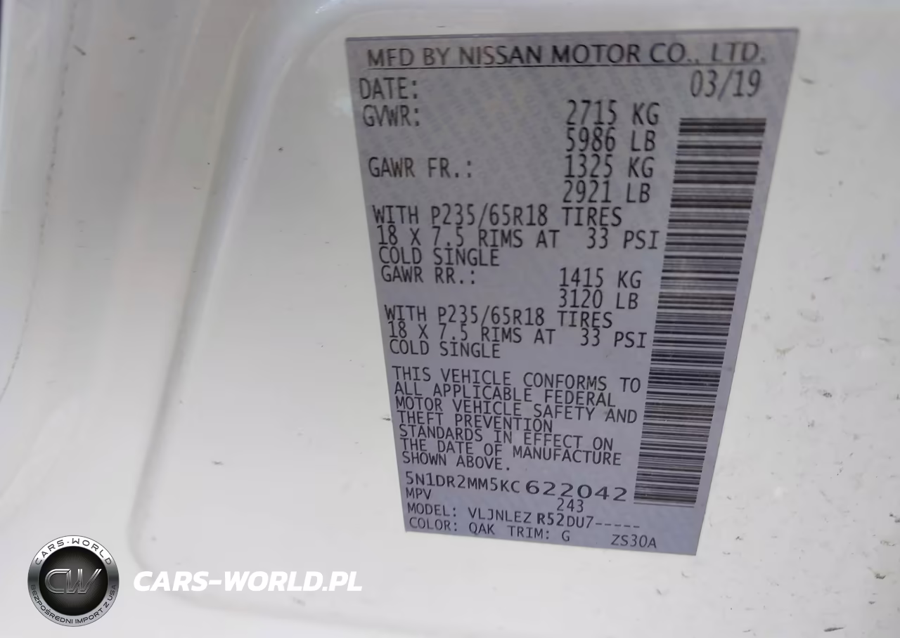 2019 Nissan Pathfinder Sv VIN:5N1DR2MM5KC622042 - 9