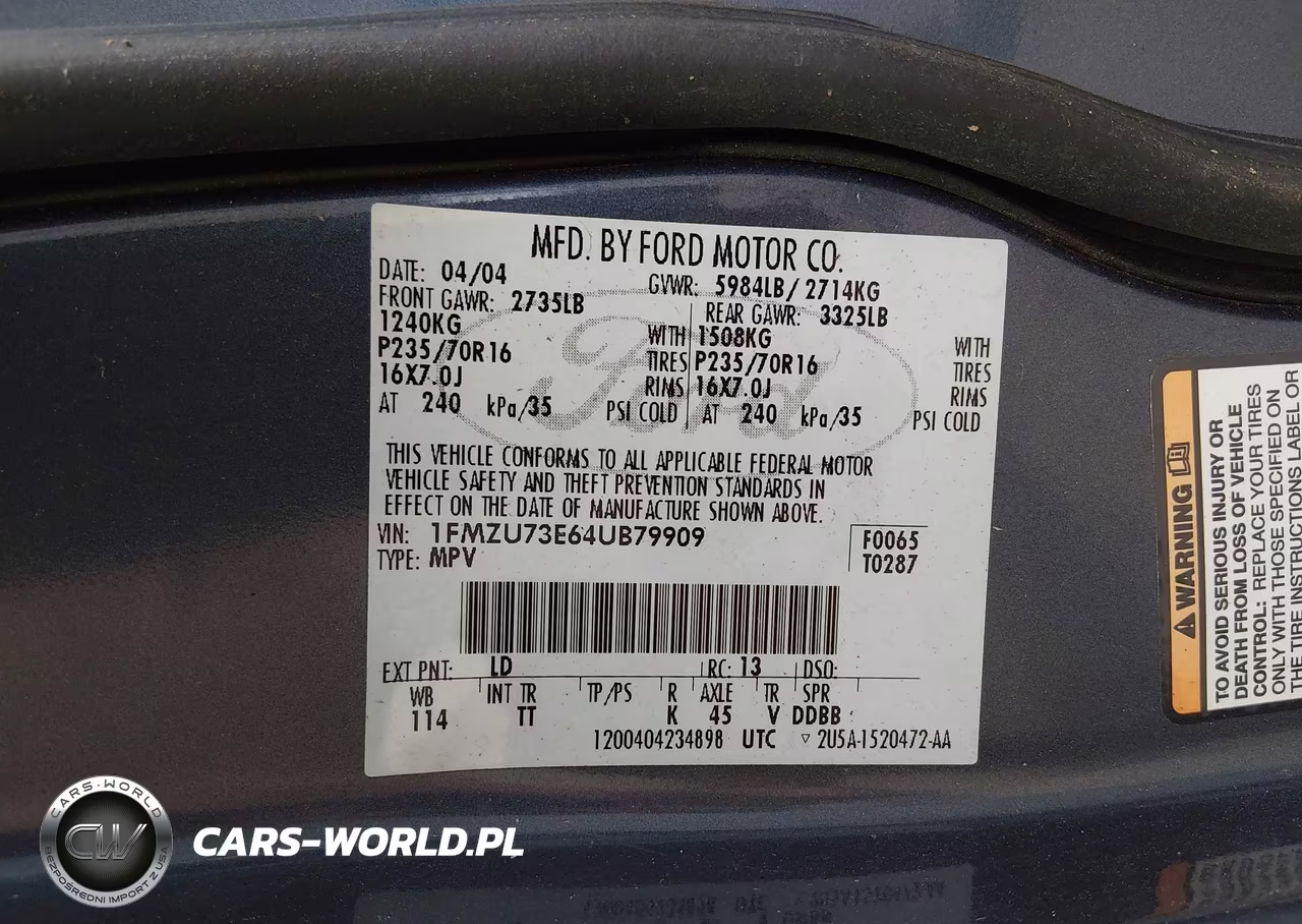 2004 Ford Explorer Nbx-Xlt VIN:1FMZU73E64UB79909 - 9