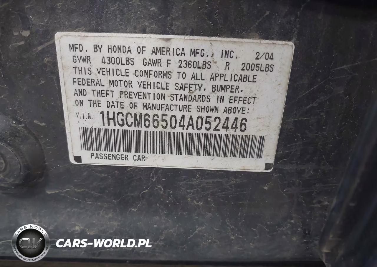 2004 Honda Accord 3.0 Ex VIN:1HGCM66504A052446 - 9