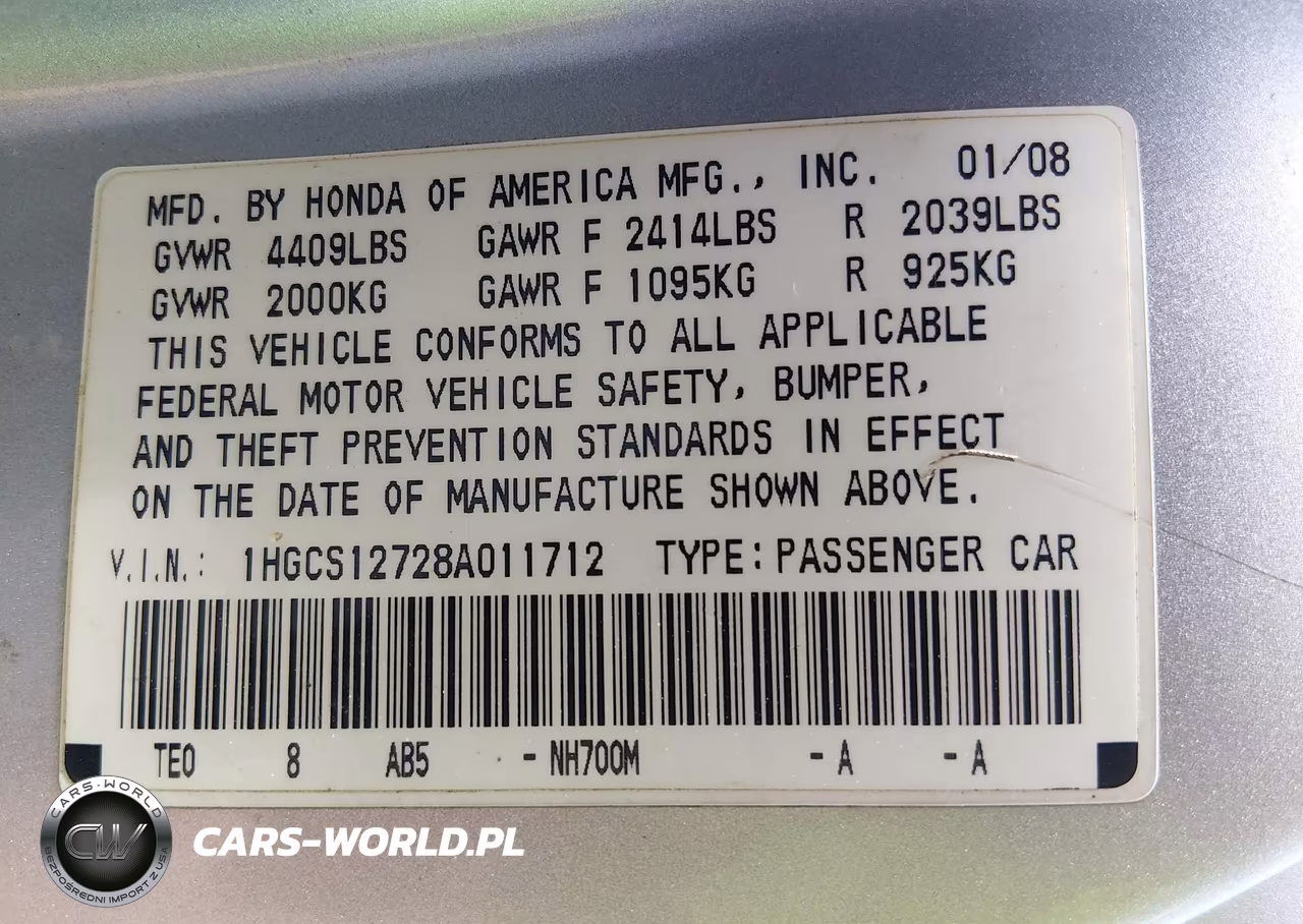 2008 Honda Accord 2.4 Ex VIN:1HGCS12728A011712 - 9