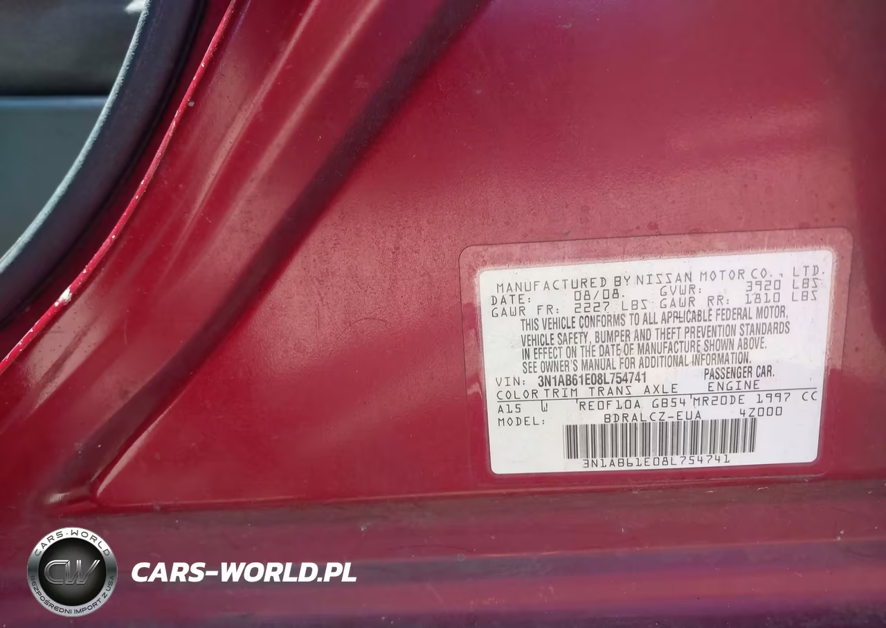 2008 Nissan Sentra 2.0 VIN:3N1AB61E08L754741 - 9