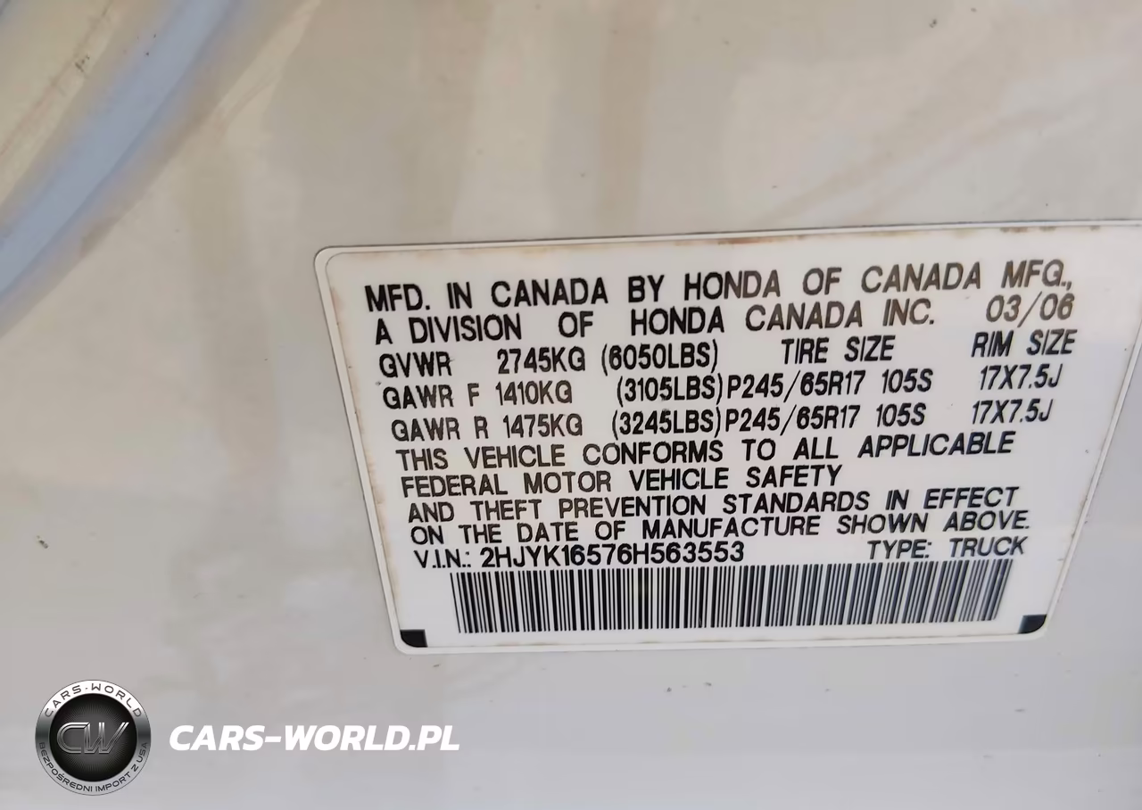2006 Honda Ridgeline Rtl VIN:2HJYK16576H563553 - 9