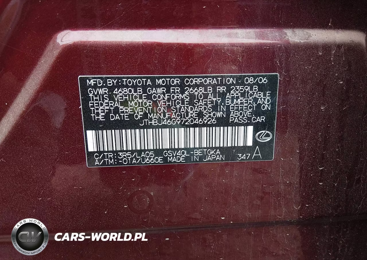 2007 Lexus Es 350 VIN:JTHBJ46G972046926 - 9