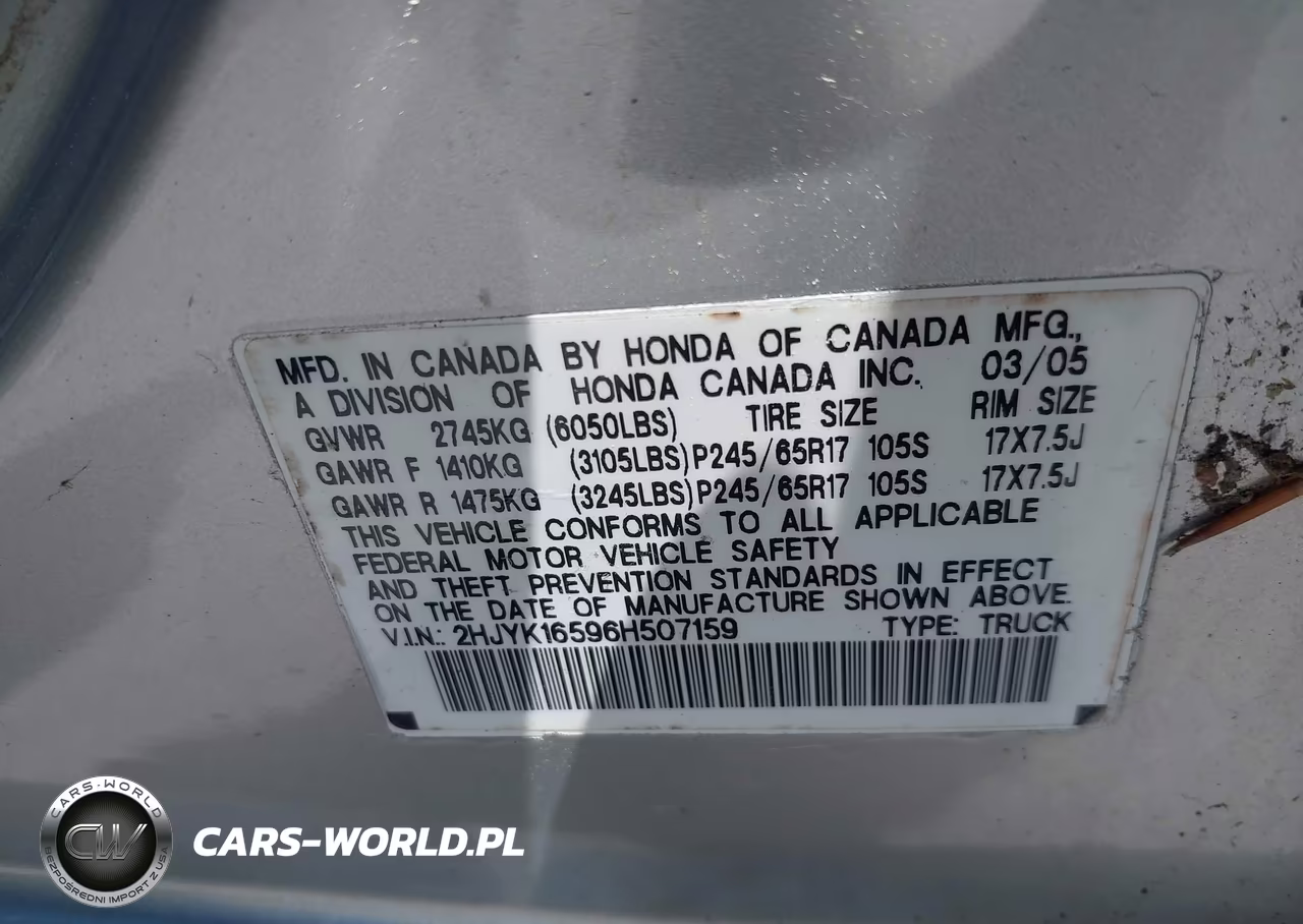 2006 Honda Ridgeline Rtl VIN:2HJYK16596H507159 - 9