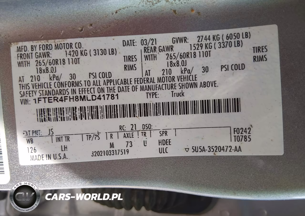 2021 Ford Ranger Xl VIN:1FTER4FH8MLD41781 - 9