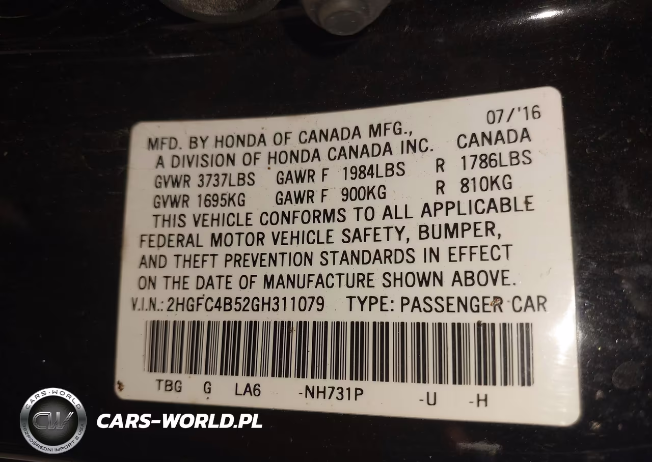 2016 Honda Civic Lx VIN:2HGFC4B52GH311079 - 9