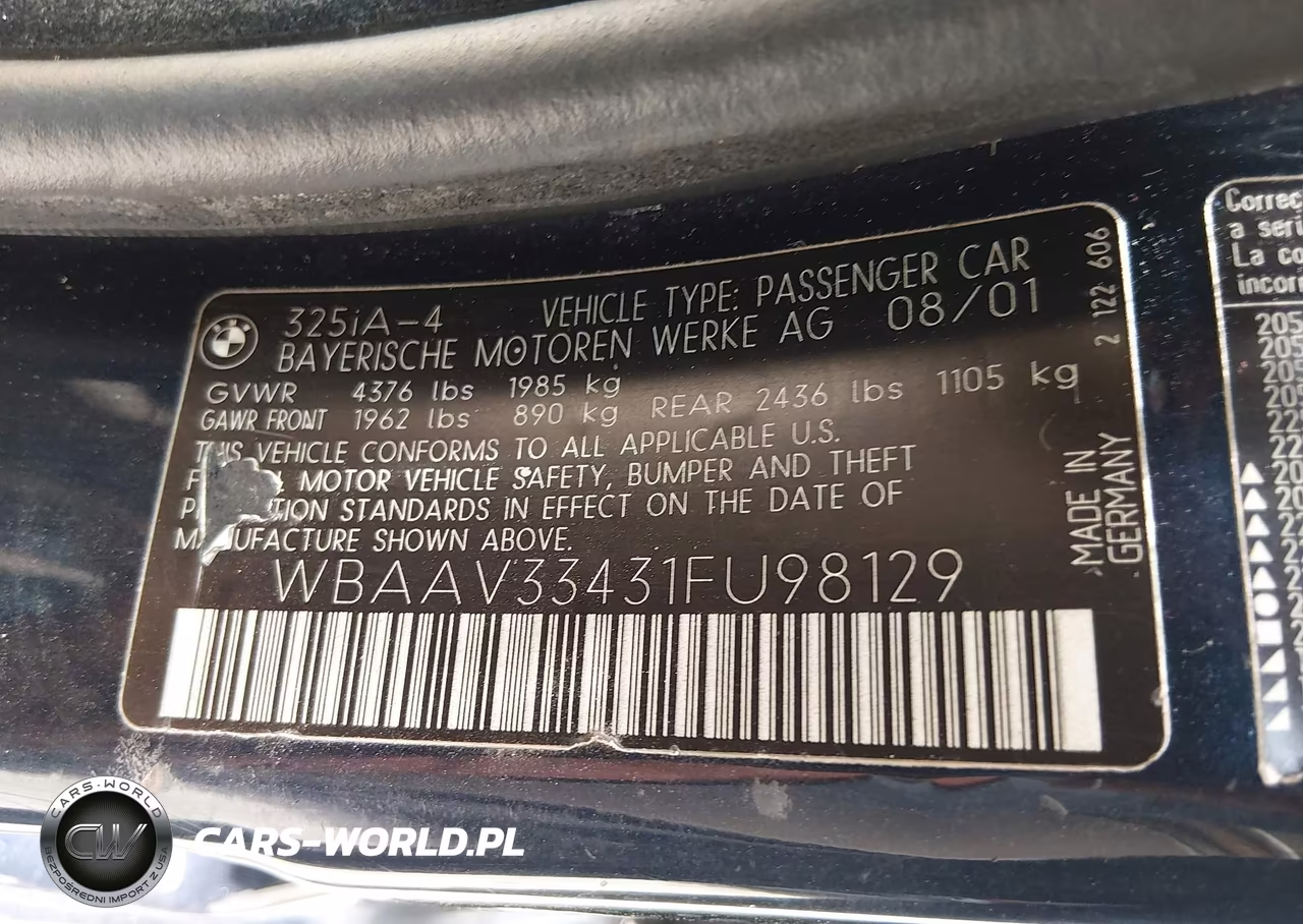 2001 BMW 325I VIN:WBAAV33431FU98129 - 9