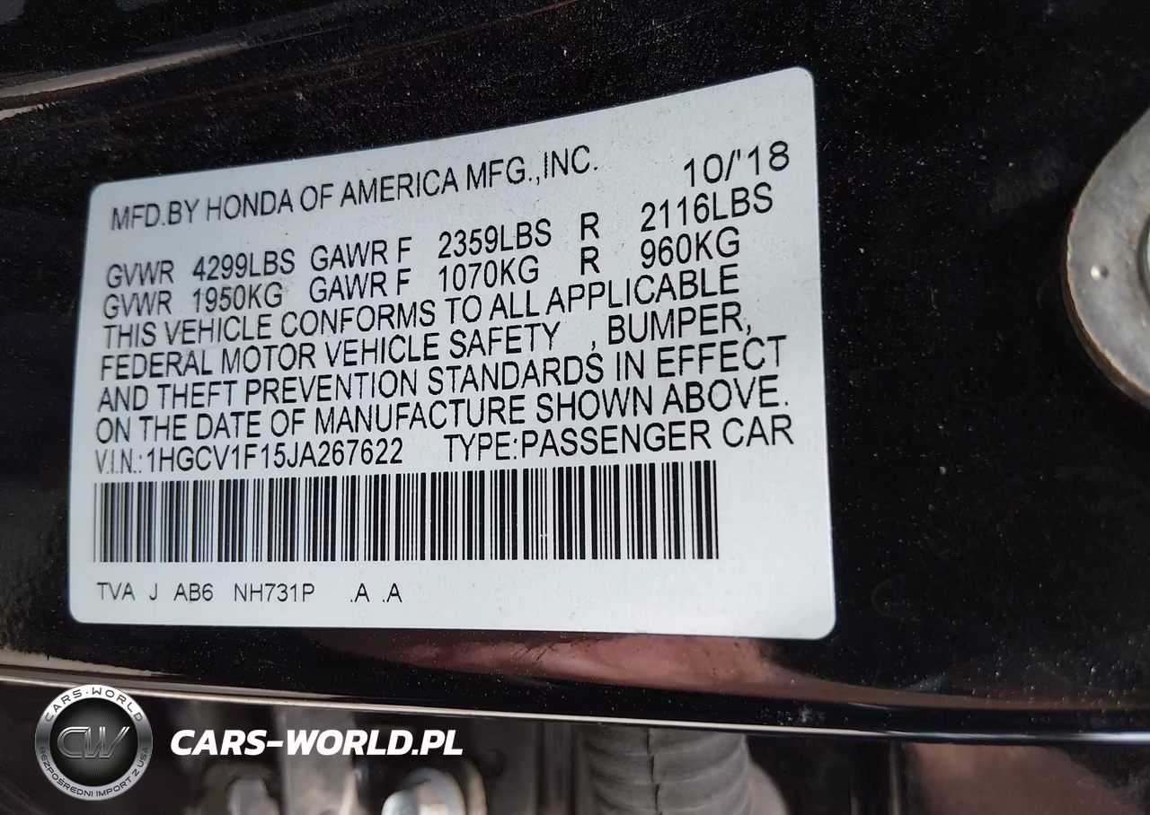 2018 Honda Accord Lx VIN:1HGCV1F15JA267622 - 9